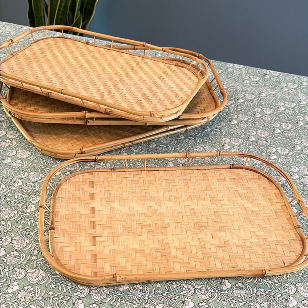 4 Pc Natural Bamboo Bath Tray Set